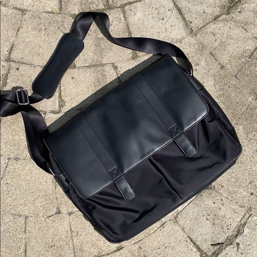 Cole Haan leather/poly saddlebag bookbag backpack laptop as new